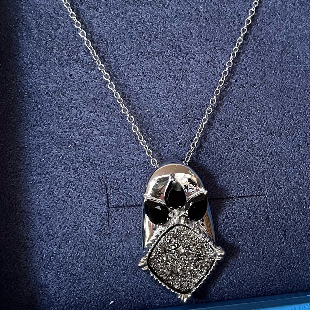 Black Onyx & silver drusy pendant